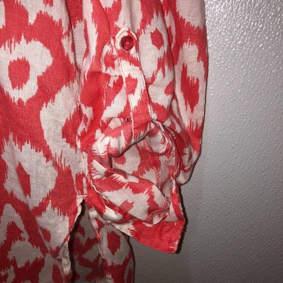 Allison Taylor Medium Pink Peacock Print 3/4 Sleeve Linen Tunic Blouse Top Shirt - Picture 6 of 11